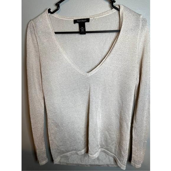 White House Black Market V-Neck Metallic Sweater - Size XS - Picture 1 of 3